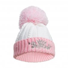 H684-P: Pink Cable Knit Hat w/Emb & Pom Pom (0-12 Months)